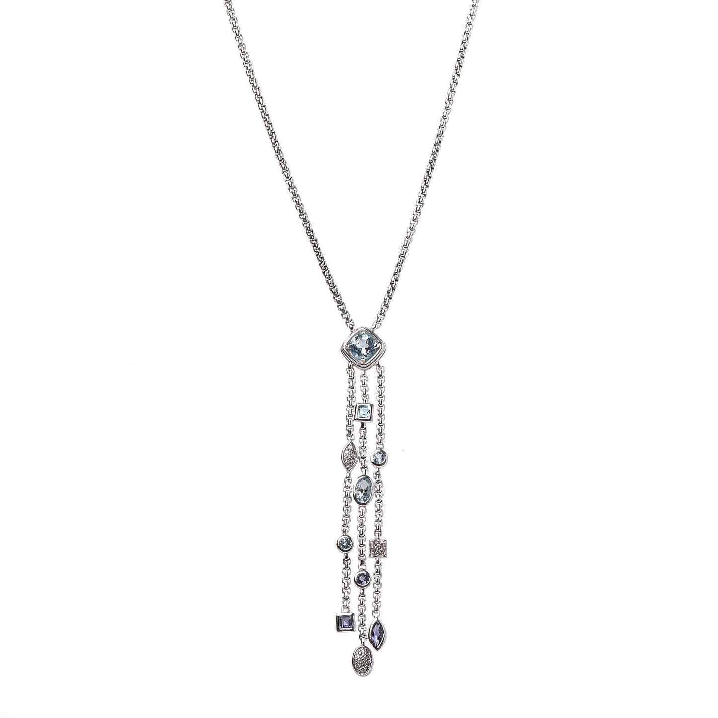 Sterling Silver Diamond Iolite Blue Topaz Confetti Ice Necklace