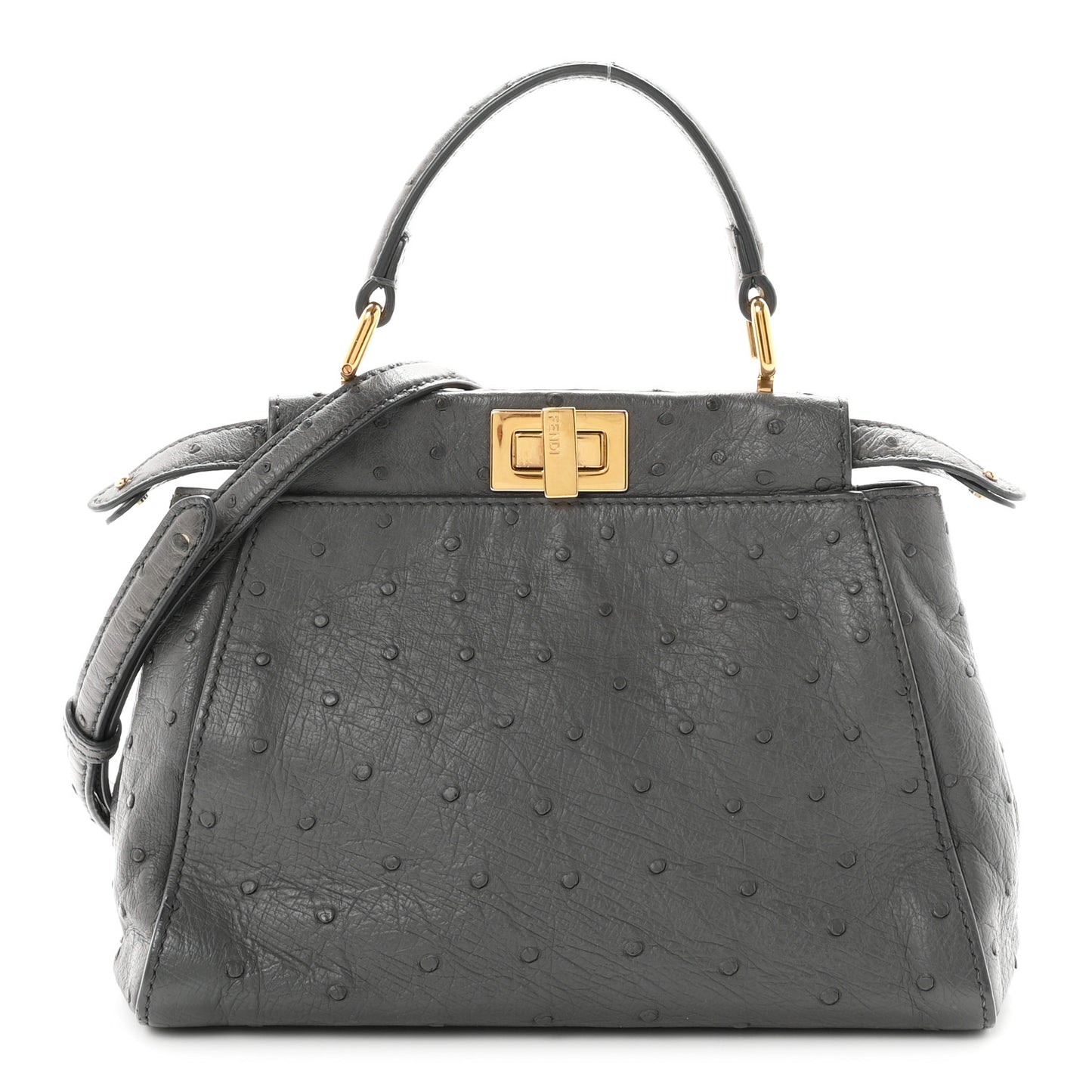 Ostrich Shiny Nappa Mini Peekaboo Iconic Satchel Grey