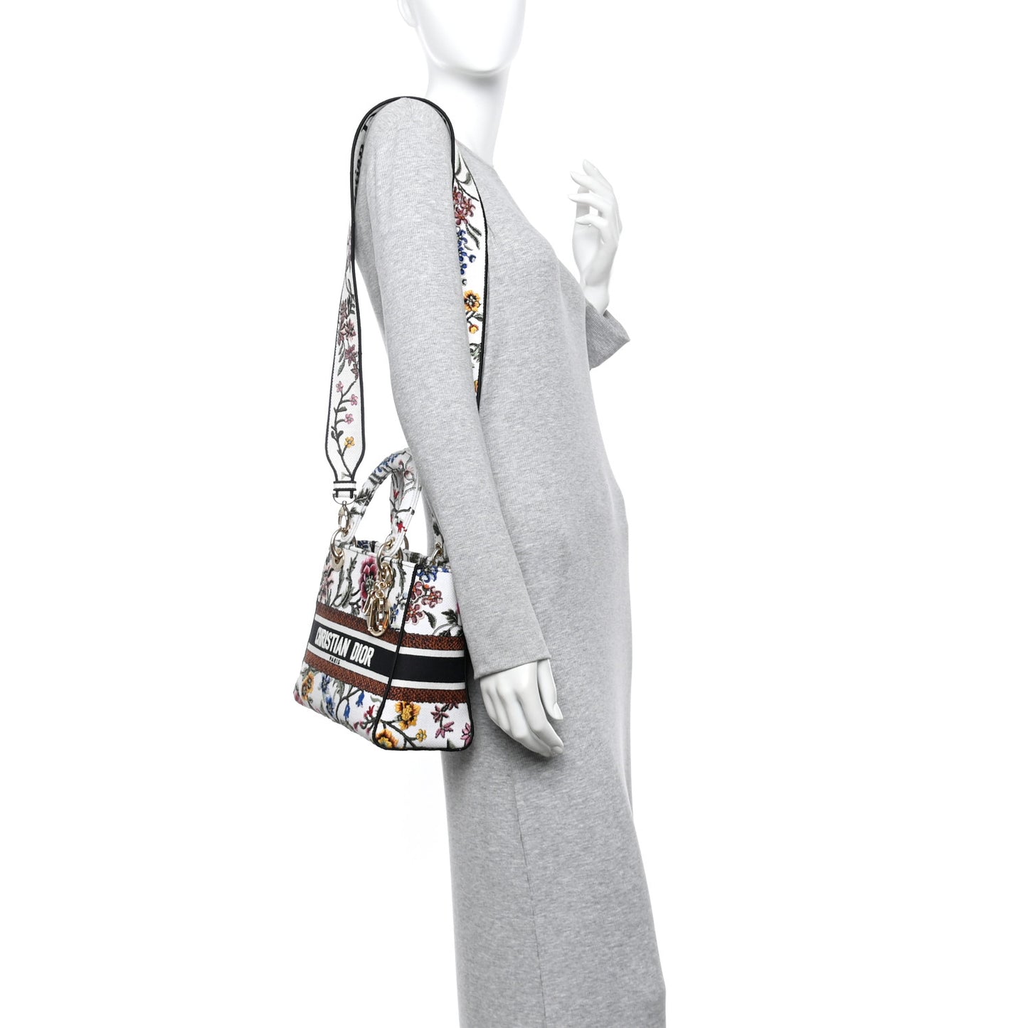 Canvas Embroidered Medium Lady D-Lite Ecru Multicolor