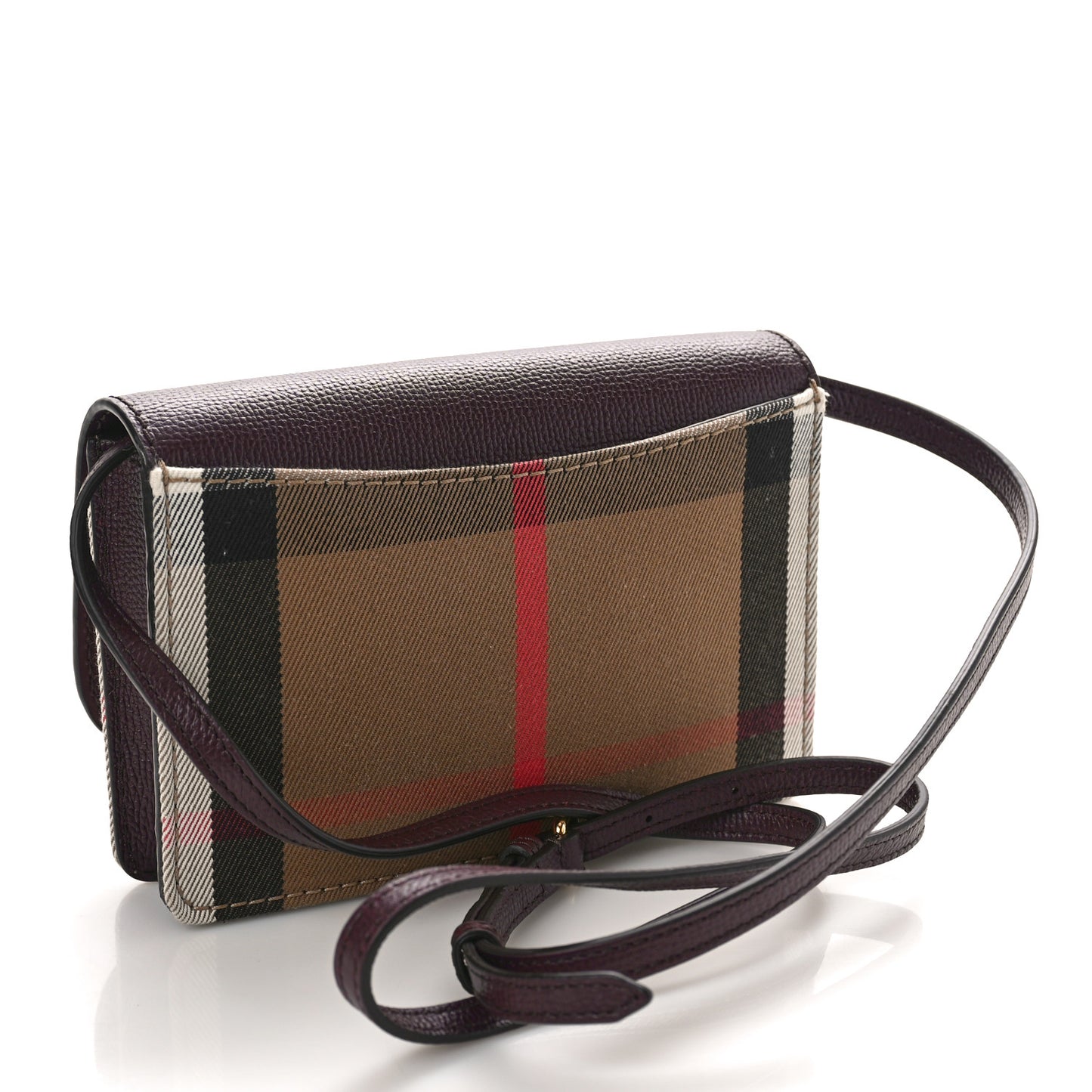 Grained Calfskin House Check Tartan Mix Hampshire Wallet On Chain Burgundy