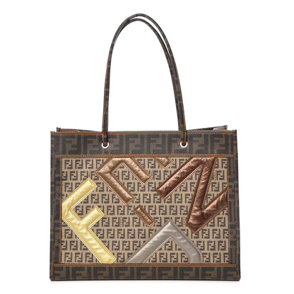 Fendi Metallic Calfskin Zucchino Zucca Spalmati Shopping Tote Tobacco 1 of 11