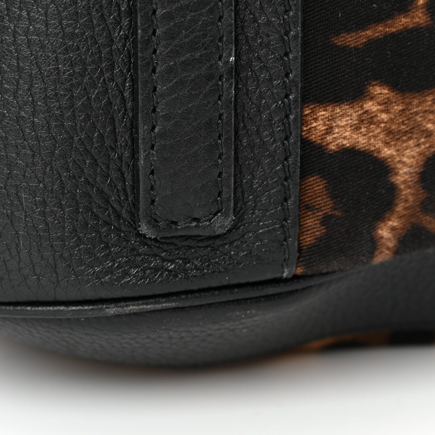 Calfskin Canvas Leopard Print Animalier Shoulder Bag Black
