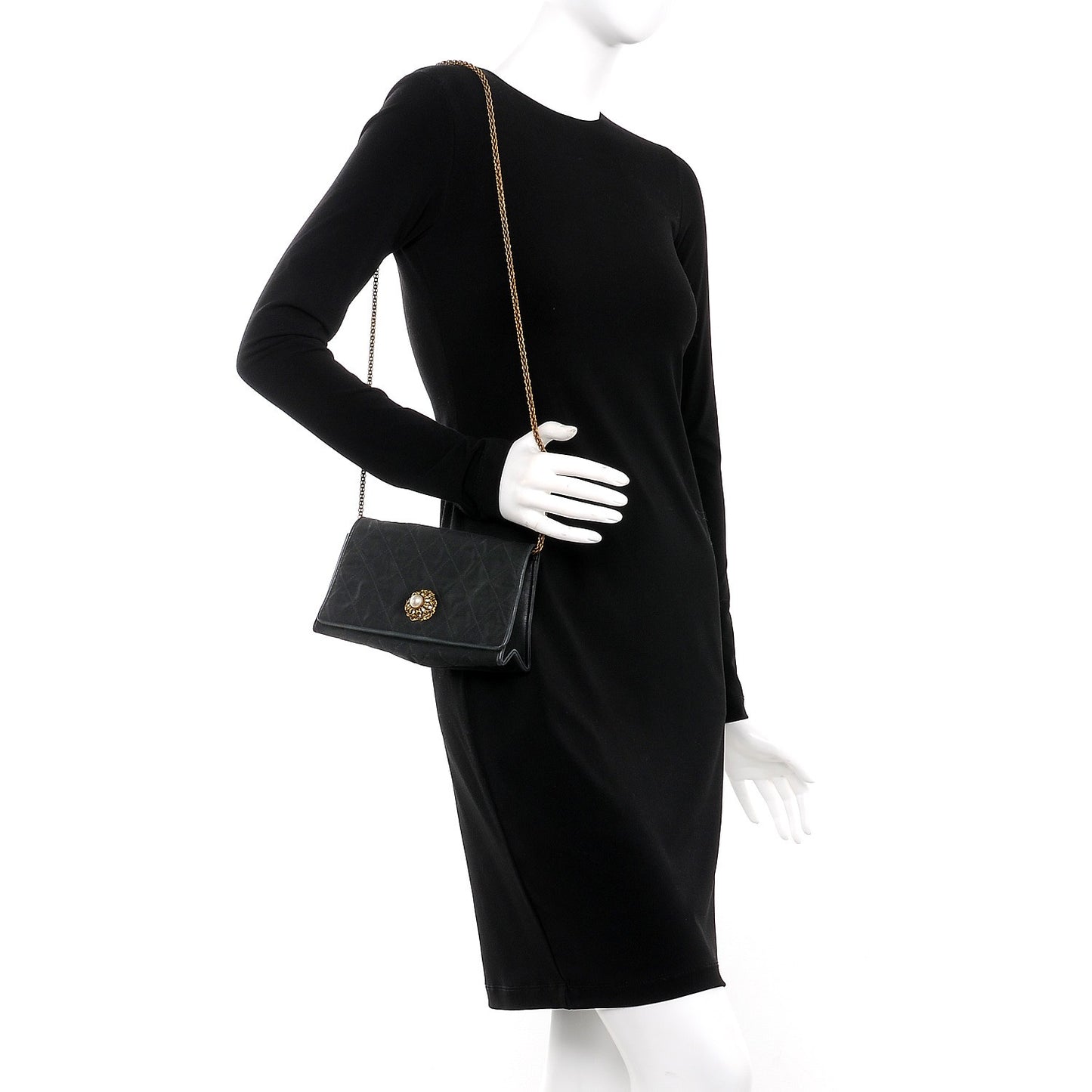 Crystal Satin Quilted Evening Bag Black