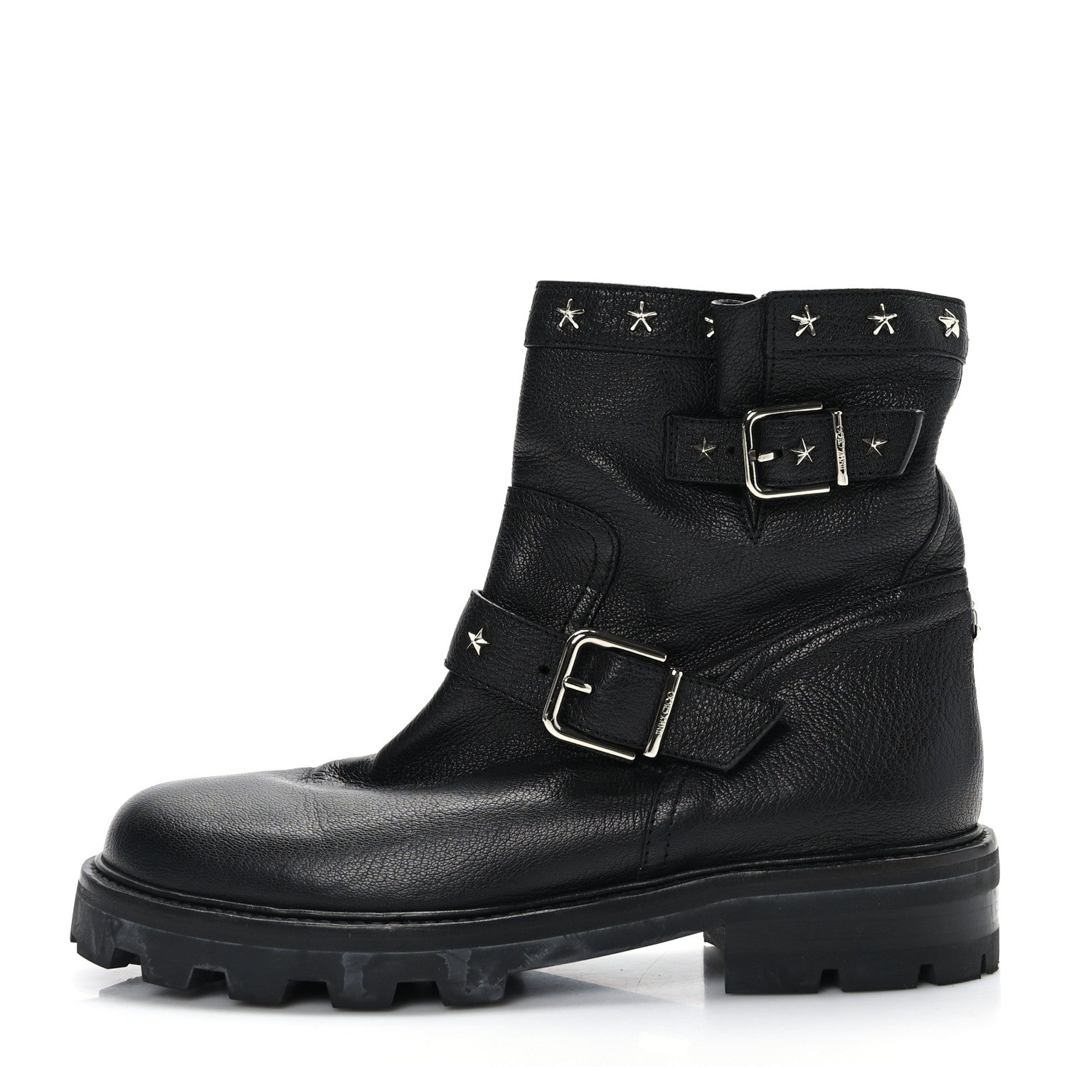 Jimmy Choo Grained Calfskin Star Biker Boots 40.5 Black 1 of 7