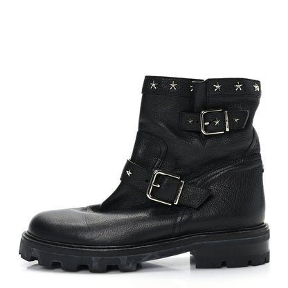 Jimmy Choo Grained Calfskin Star Biker Boots 40.5 Black 1 of 7