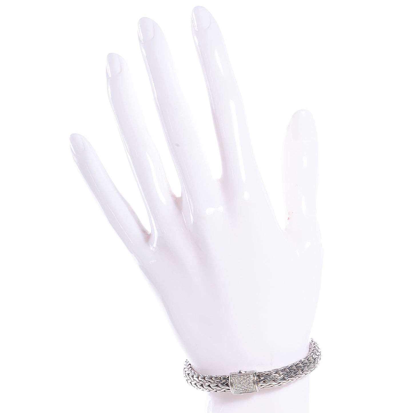 Sterling Silver Pave Diamonds Medium Classic Chain Clasp Bracelet