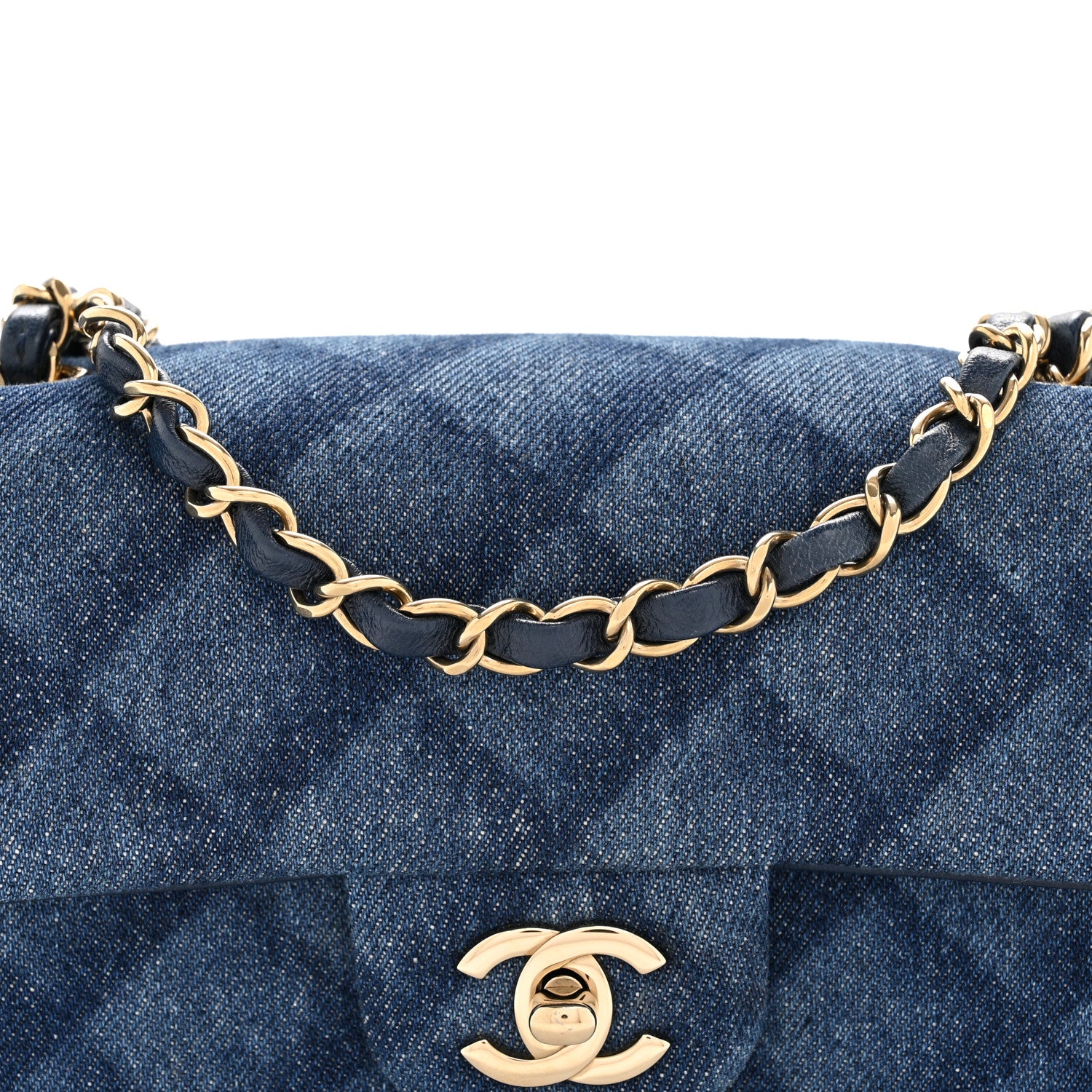 Chanel Printed Denim Quilted Mini Rectangular Flap Dark Blue 8 of 12