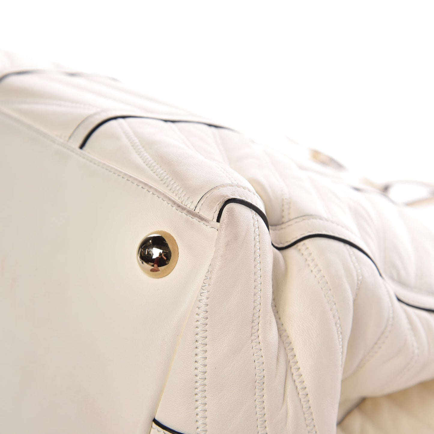 Lambskin Chevron Quilted Shopping Tote Ivory