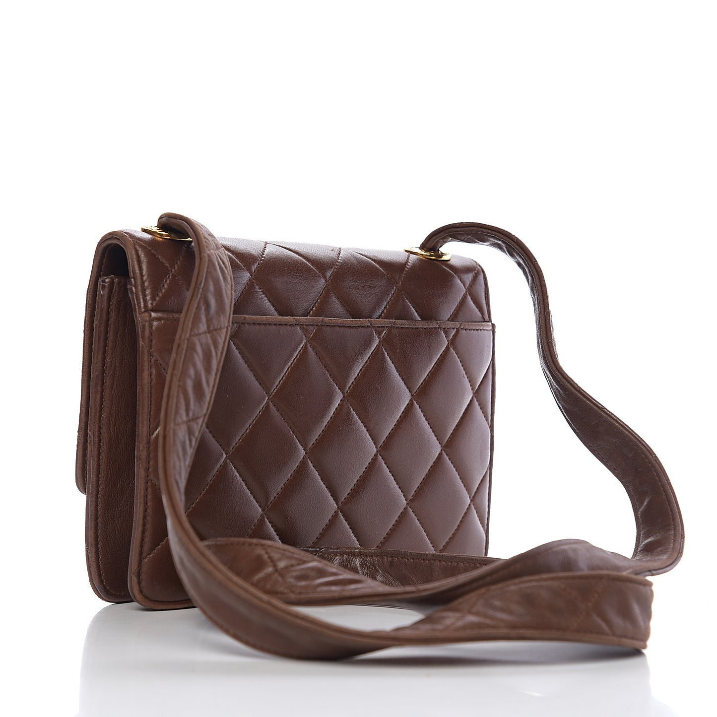 Lambskin Quilted Flap Shoulder Bag Brown