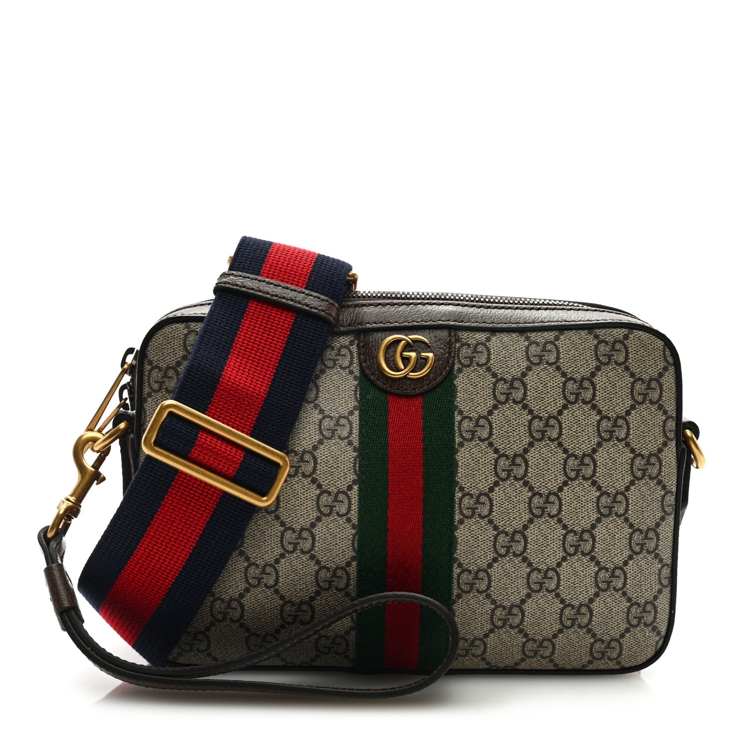 Gucci GG Supreme Monogram Textured Dollar Calfskin Web Ophidia Wristlet Shoulder Bag Beige Ebony New Acero 1 of 8