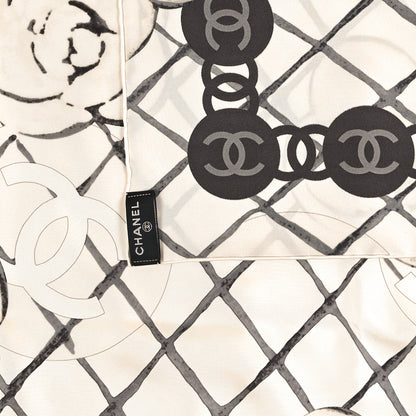 Chanel Silk Camellia CC Square Scarf Ivory 5 of 6