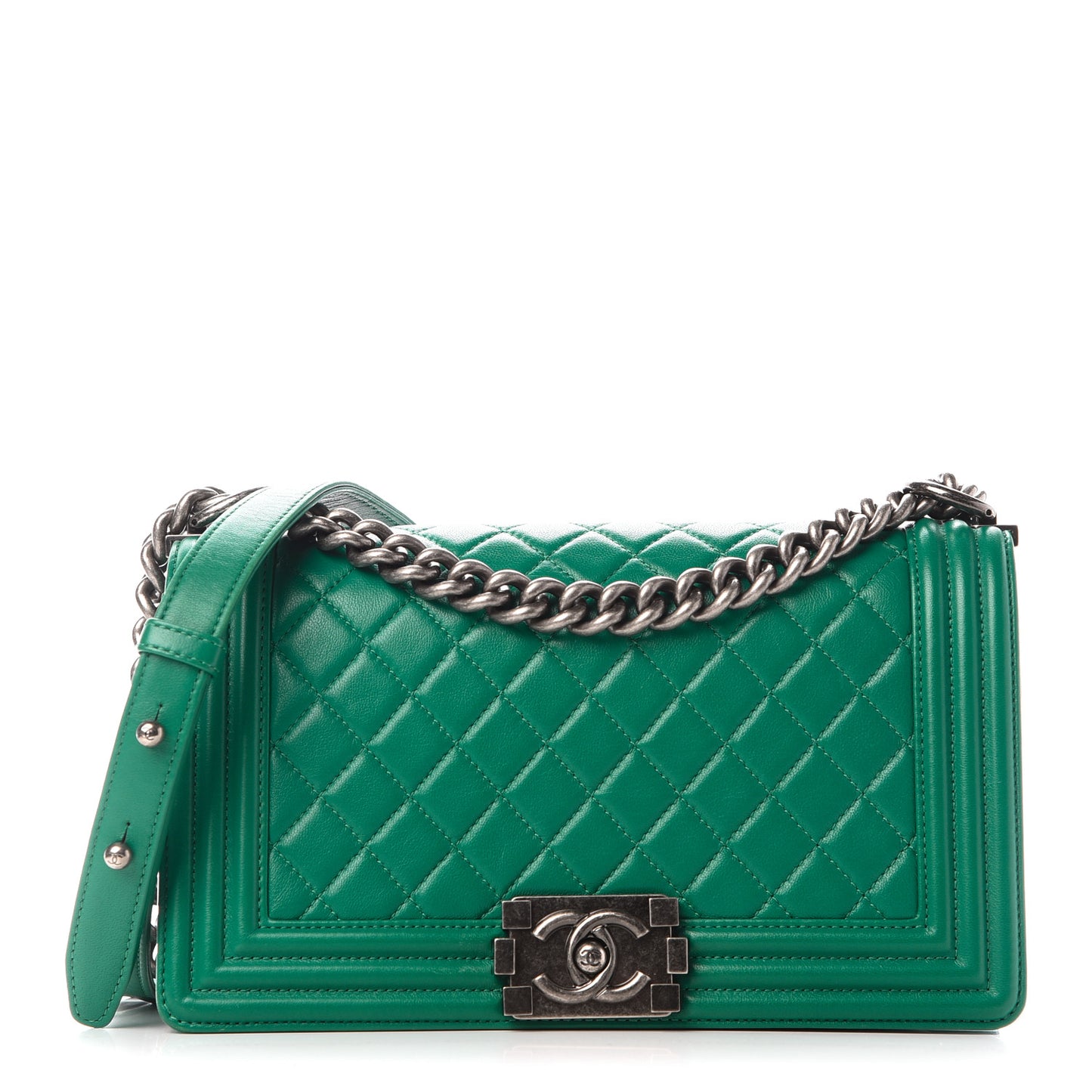 Calfskin Quilted Medium Boy Flap Green