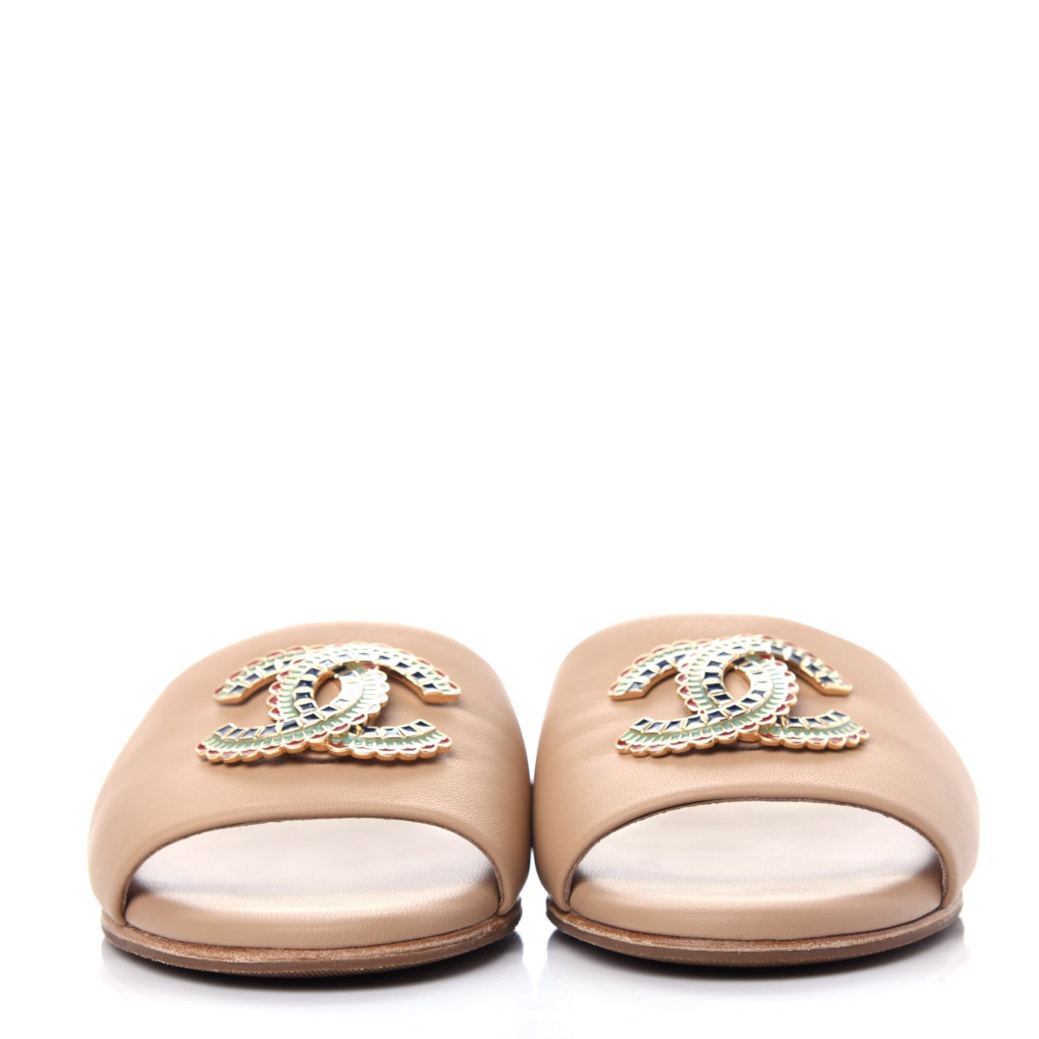 Chanel Lambskin Enamel CC Mules 38.5 Beige 2 of 11