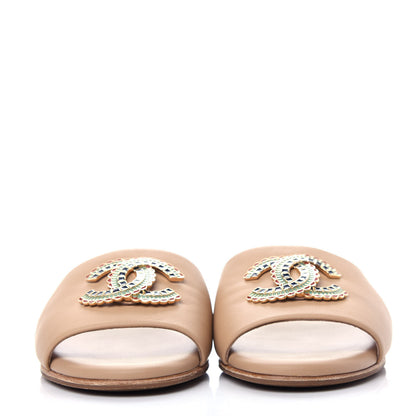Chanel Lambskin Enamel CC Mules 38.5 Beige 2 of 11