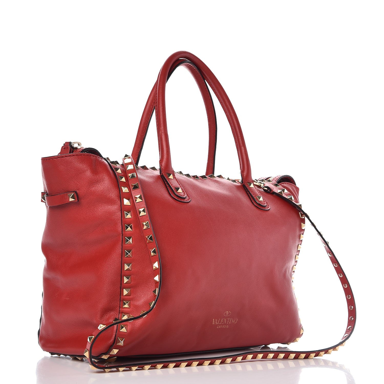 Valentino Garavani Calfskin Rockstud Top Handle Satchel Rosso Valentino 4 of 18