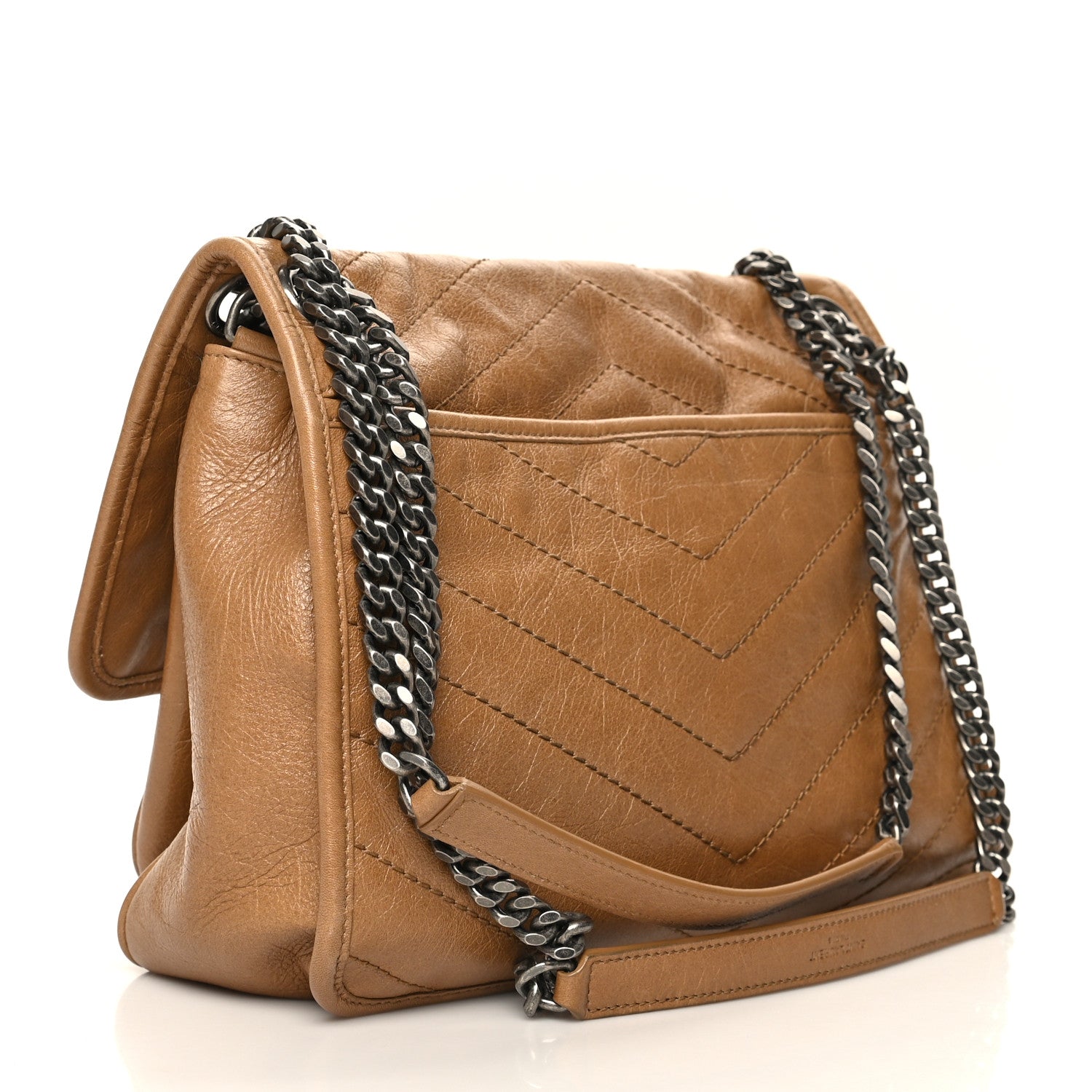 Saint Laurent Crinkled Calfskin Matelasse Monogram Medium Niki Chain Satchel Natural Tan 3 of 6