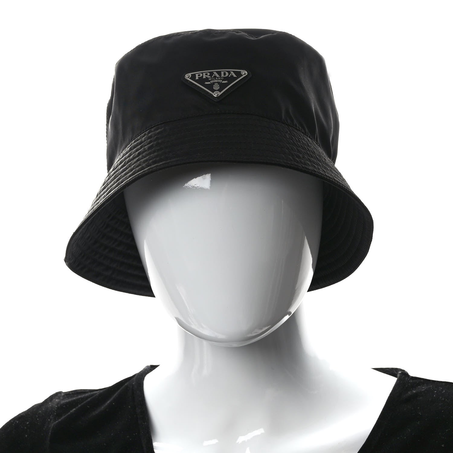 Prada Re-Nylon Metal Triangle Logo Womens Bucket Hat M Black 2 of 6