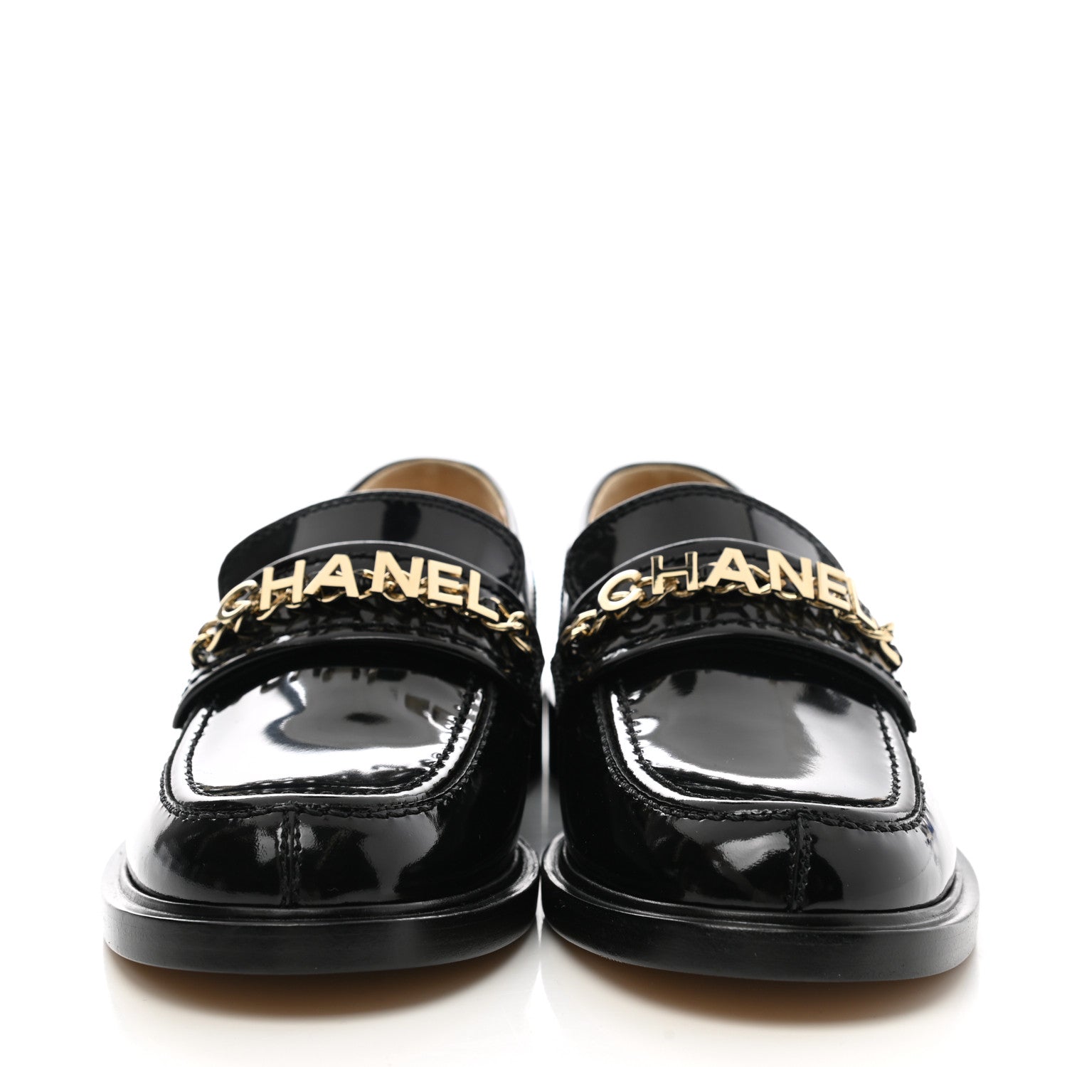 Chanel Shiny Calfskin Logo Loafers 38 Black 2 of 8