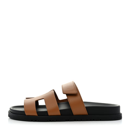 Hermes Calfskin Womens Chypre Sandals 38.5 Naturel 1 of 9
