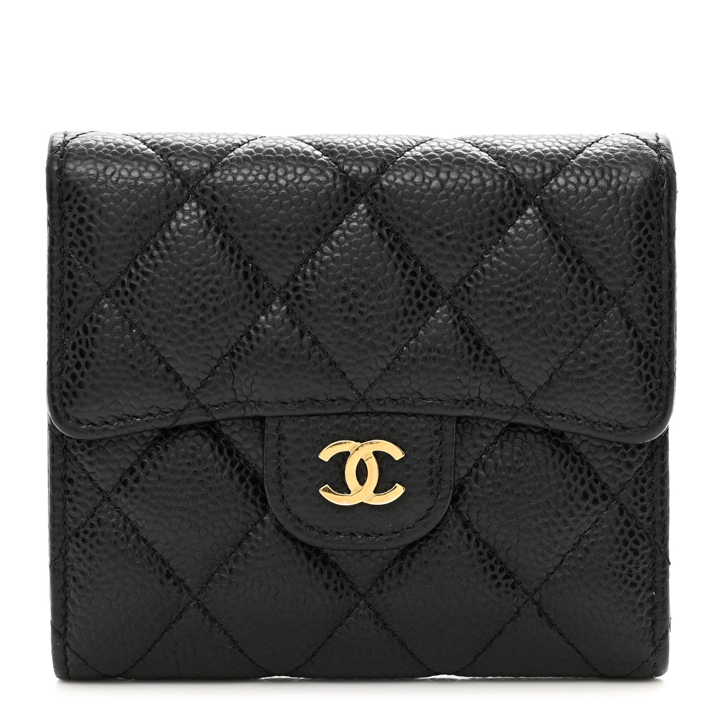 Caviar Quilted Compact Flap Wallet Black