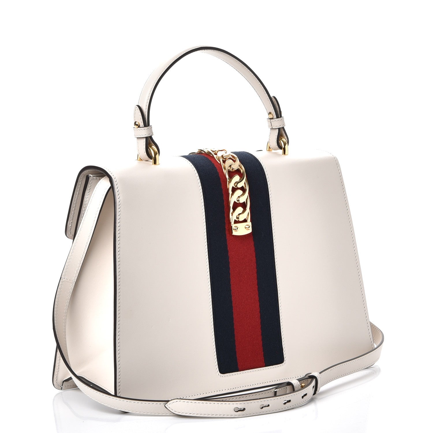 Gucci Calfskin Embroidered Medium Sylvie Top Handle Bag White 3 of 7