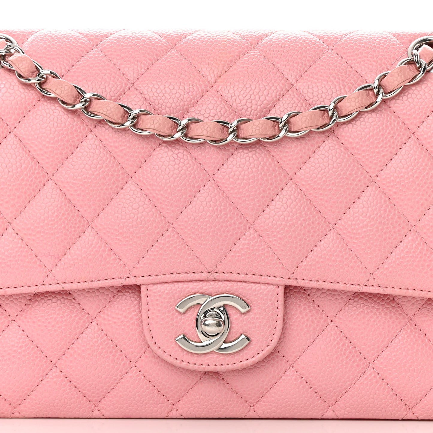 Caviar Quilted Medium Double Flap Light Pink