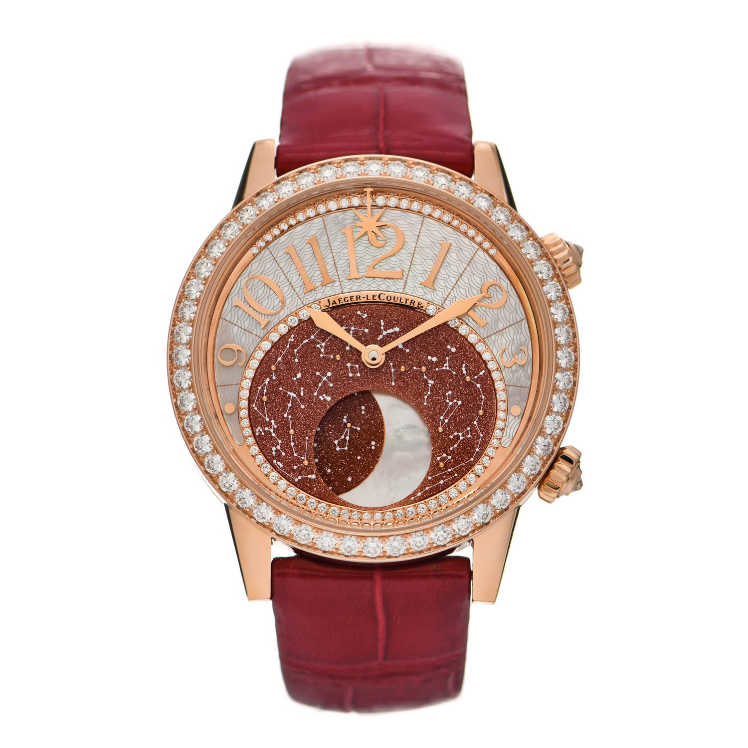 Jaeger-LeCoultre 18K Rose Gold Alligator Diamond Bezel Mother of Pearl 39mm Rendez-Vous Moon Automatic Watch Q3532490 1 of 6