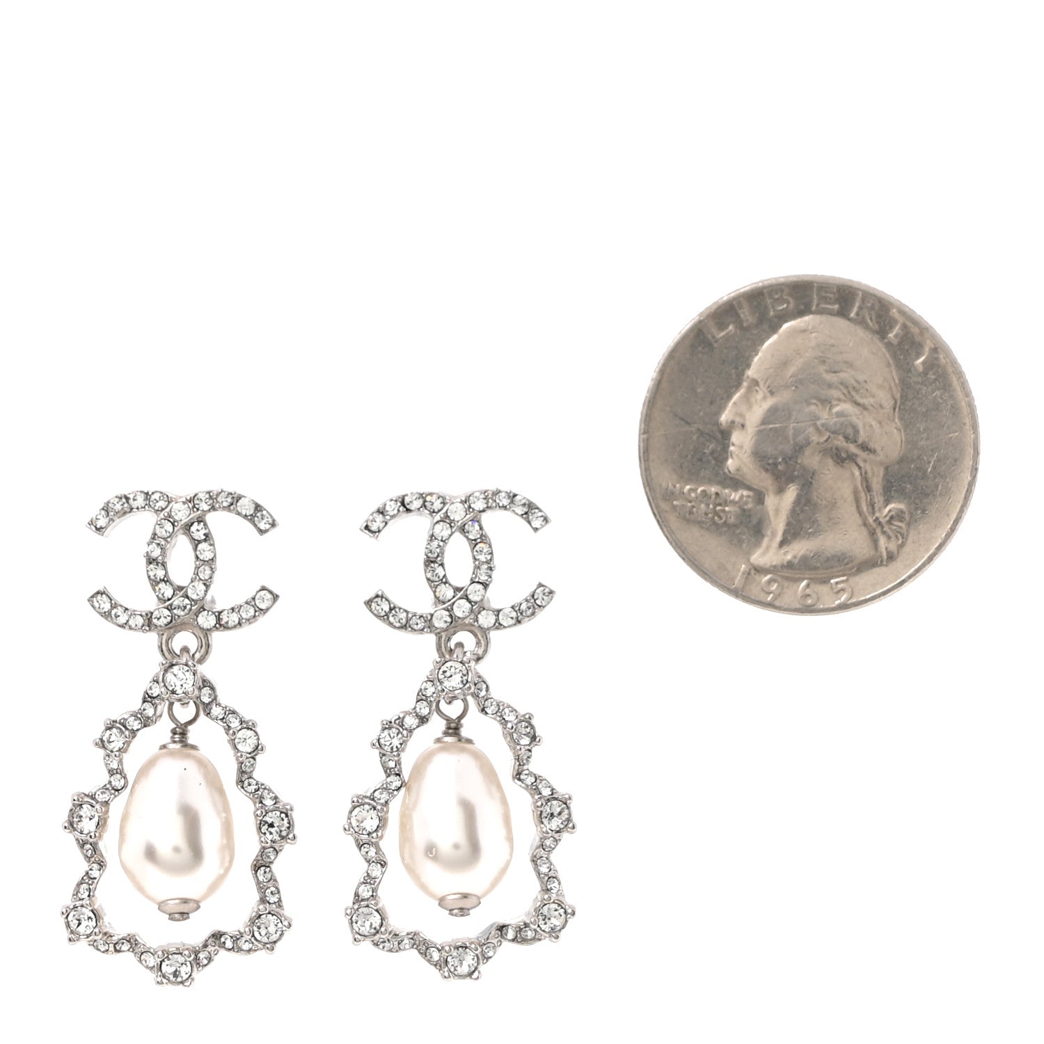 Chanel Crystal Pearl Imperial Bow Earrings Silver 2 of 5
