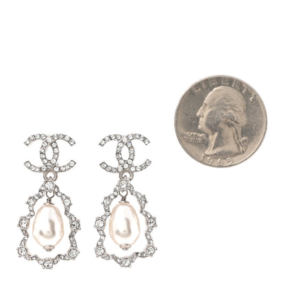 Chanel Crystal Pearl Imperial Bow Earrings Silver 2 of 5
