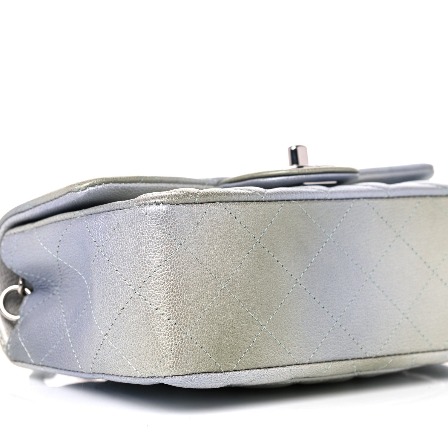 Chanel Metallic Goatskin Quilted Ombre Mini Rectangular Flap Grey Green 8 of 10