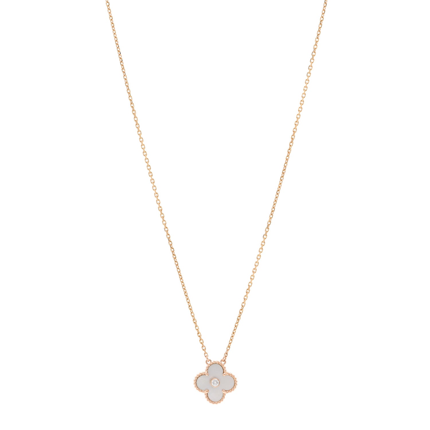 Van Cleef & Arpels 18K Rose Gold Diamond Mother of Pearl Vintage Alhambra Pendant Necklace 1 of 4