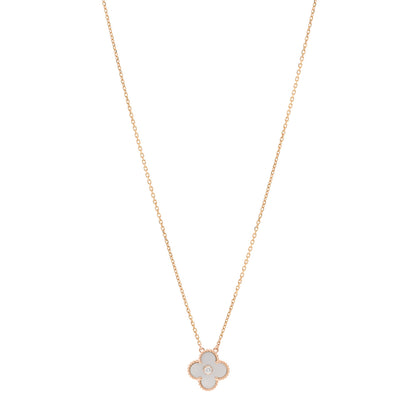 Van Cleef & Arpels 18K Rose Gold Diamond Mother of Pearl Vintage Alhambra Pendant Necklace 1 of 4