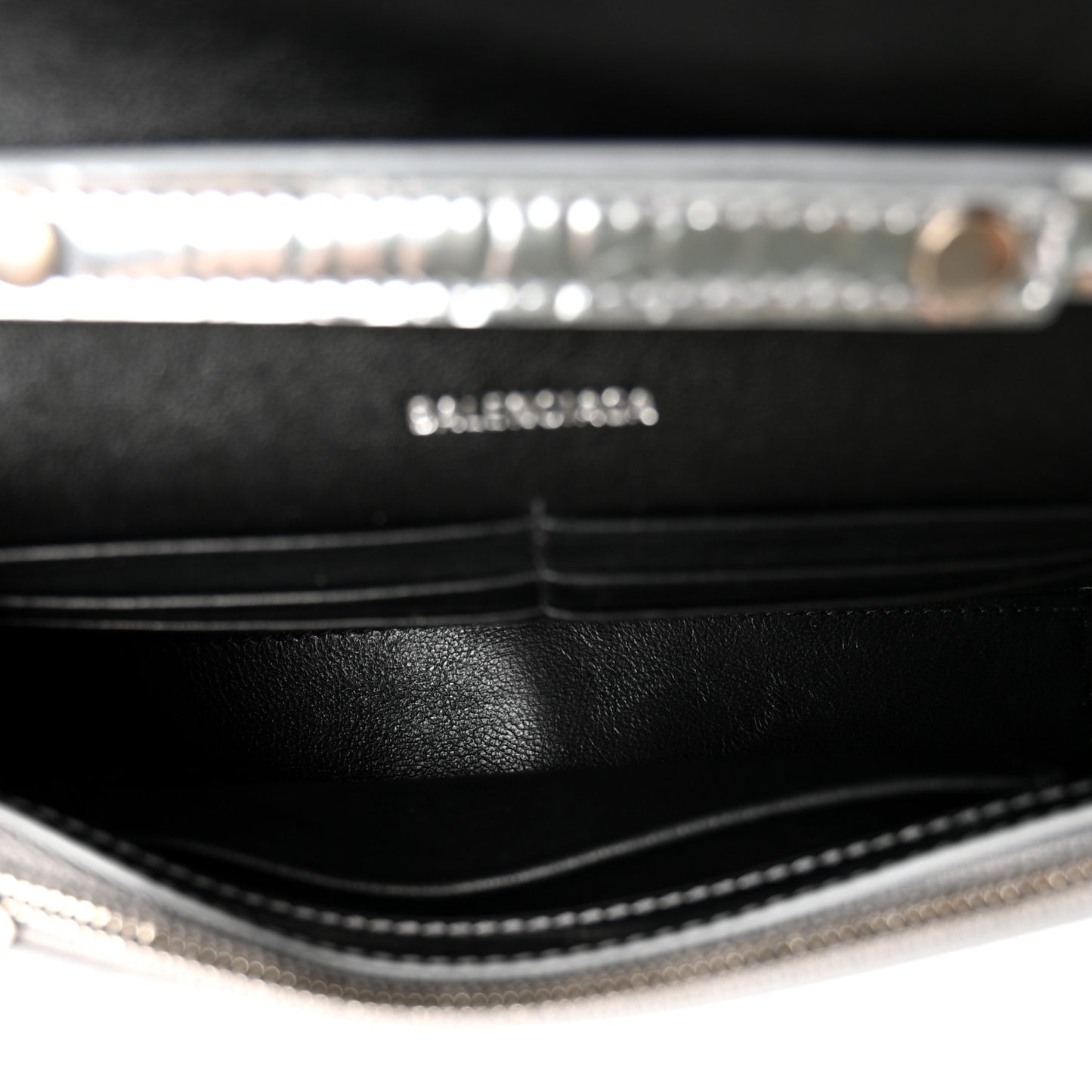 Metallic Calfskin Crocodile Embossed Hourglass Chain Bag Silver