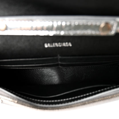 Balenciaga Metallic Calfskin Crocodile Embossed Hourglass Chain Bag Silver 5 of 10