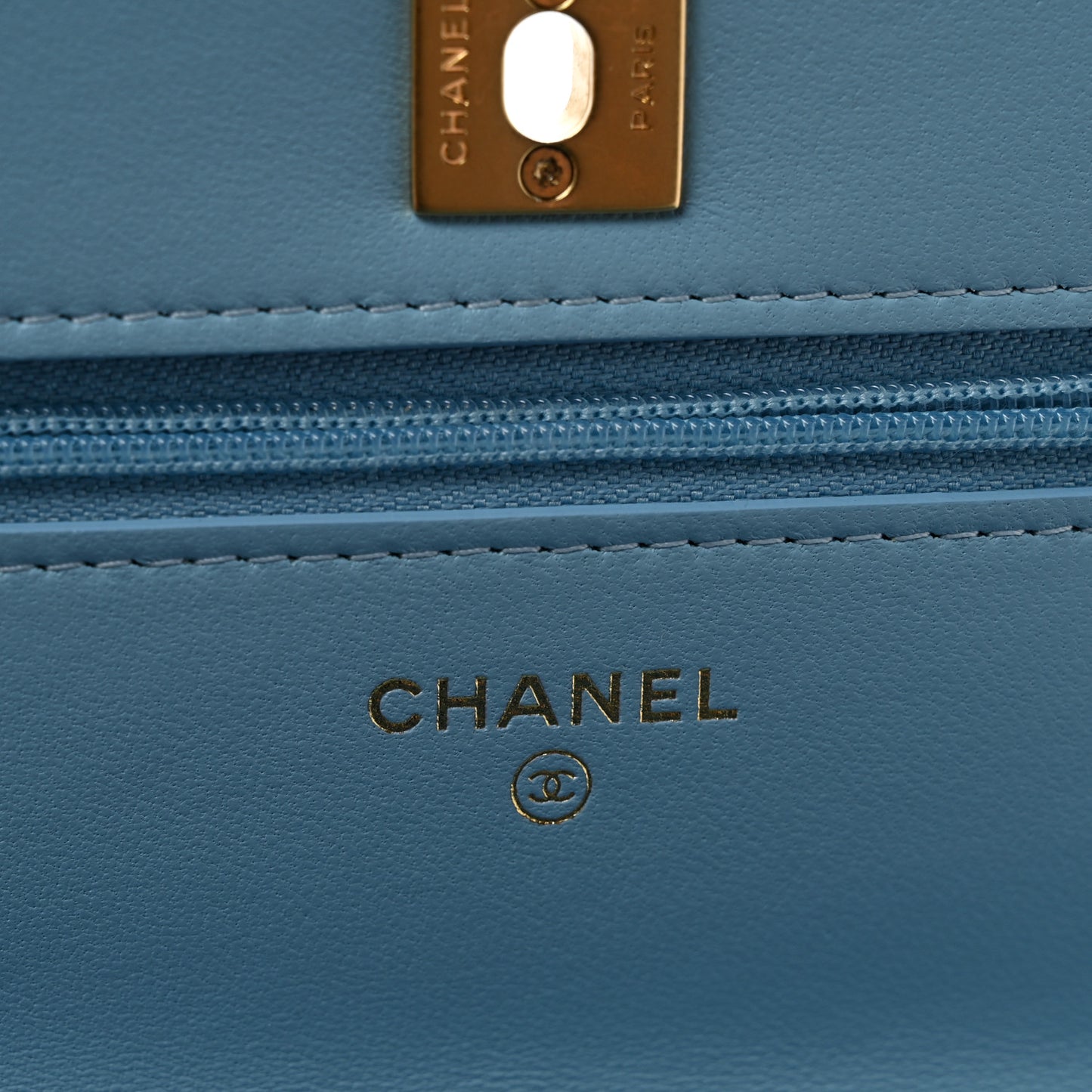 Lambskin Quilted Metal Twist Top Handle Wallet On Chain WOC Blue