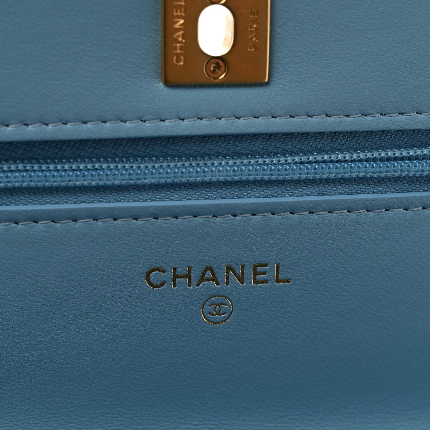 Chanel Lambskin Quilted Metal Twist Top Handle Wallet On Chain WOC Blue 6 of 13