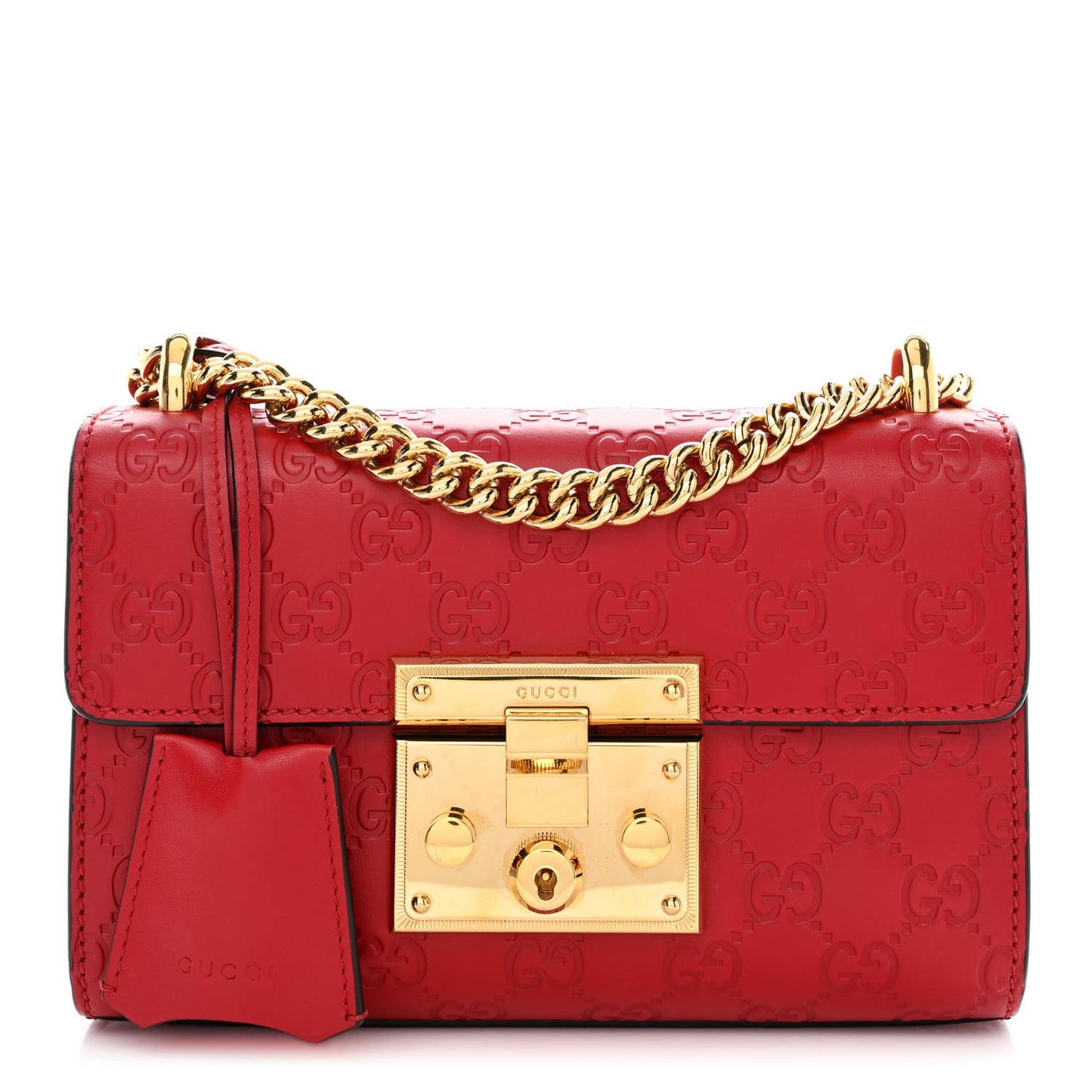 Guccissima Small Padlock Shoulder Bag Hibiscus Red