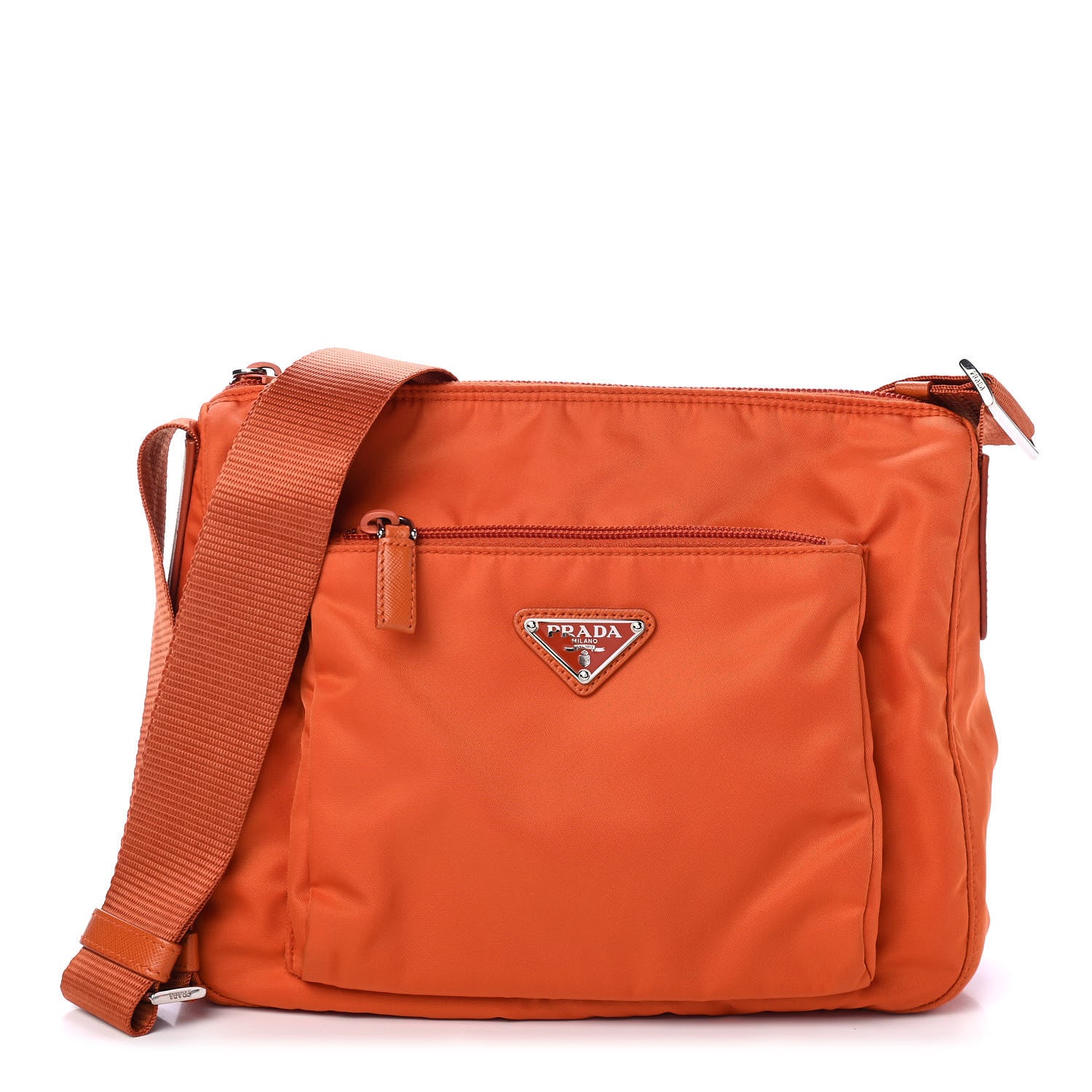 Prada Tessuto Nylon Saffiano Messenger Bag Papaya 1 of 4