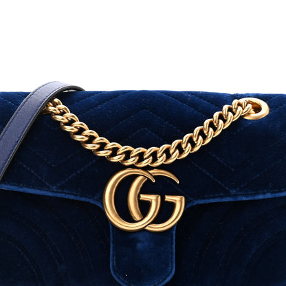 Gucci Velvet Matelasse Mini GG Marmont Shoulder Bag Cobalt Blue 8 of 10