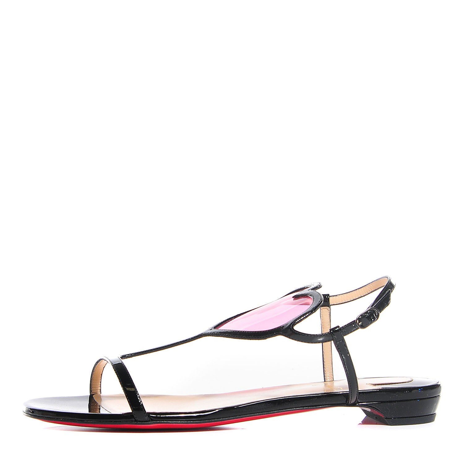Christian Louboutin Patent PVC Cora Heart Flat Sandals 38.5 Pink Black 1 of 6