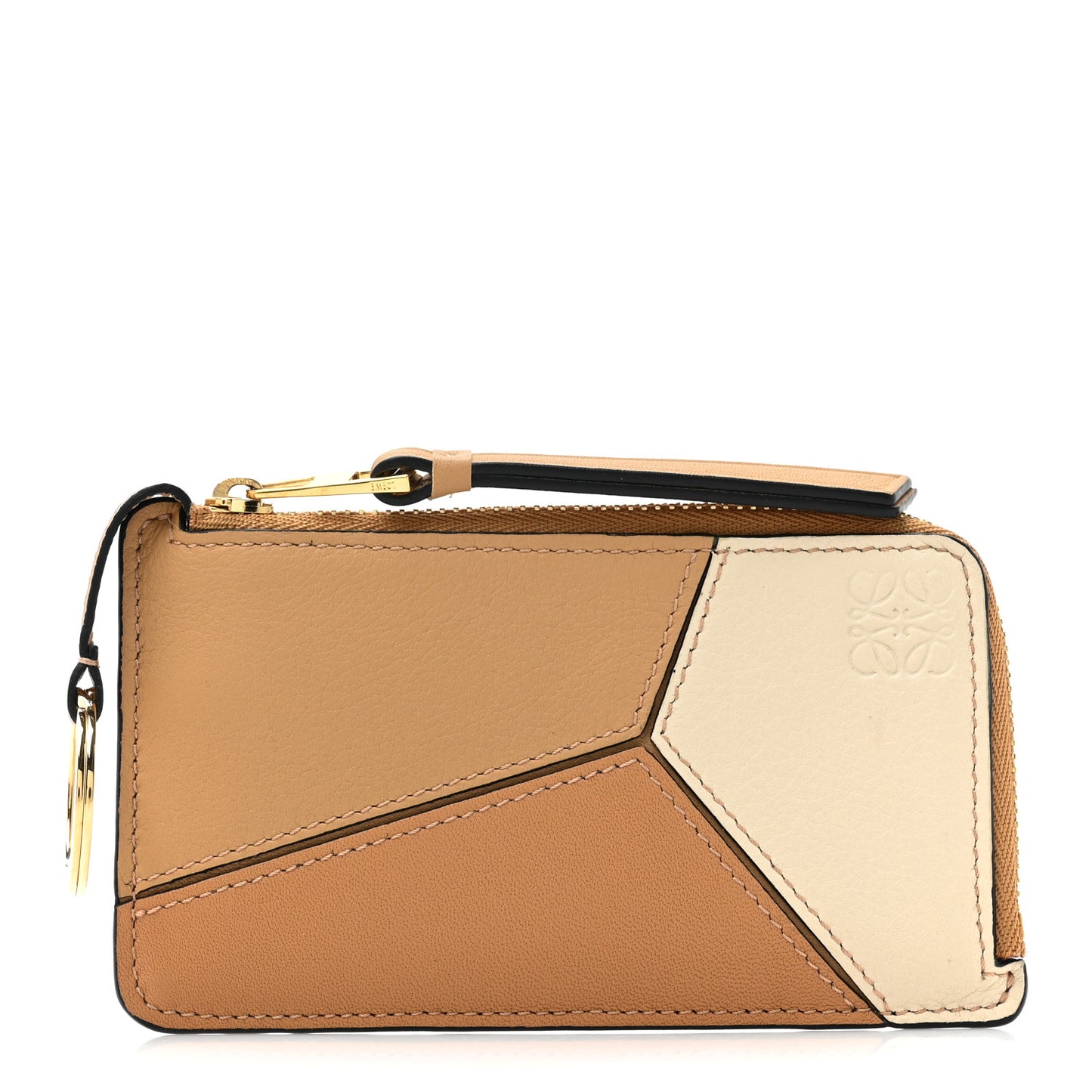 Calfskin Puzzle Colorblock Coin Card Holder Dune