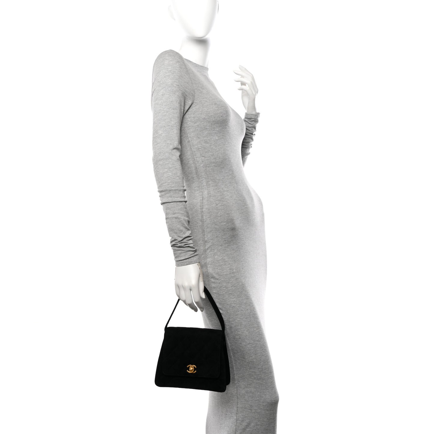 Suede Quilted Shoulder Bag Black