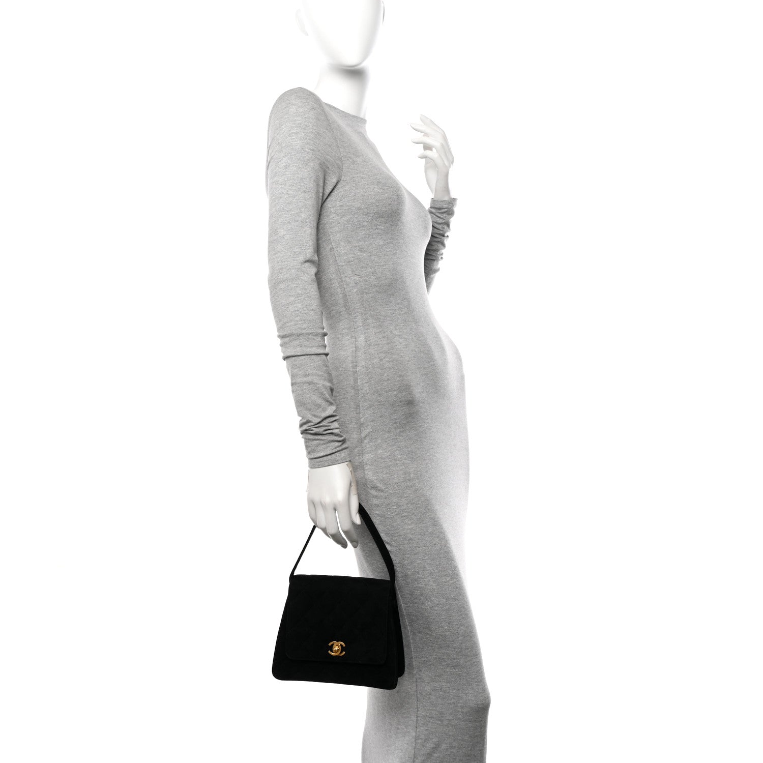 Chanel Suede Quilted Shoulder Bag Black 2 of 12