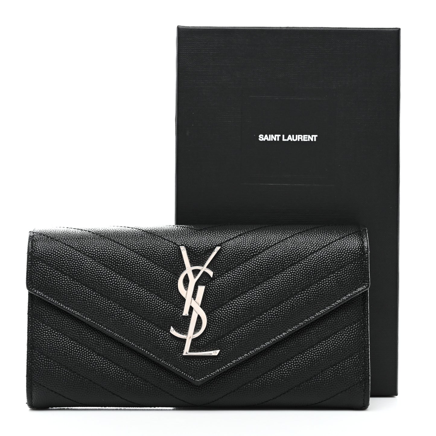 Grain De Poudre Matelasse Chevron Monogram Flap Wallet Black