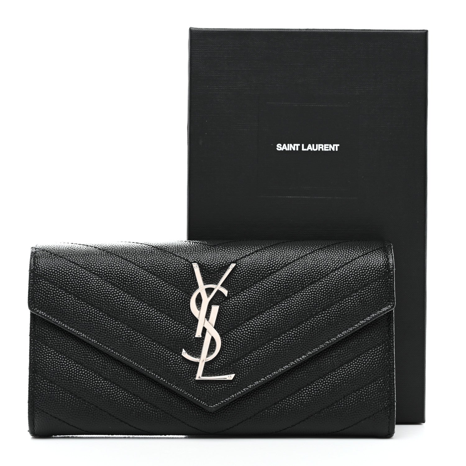 Saint Laurent Grain De Poudre Matelasse Chevron Monogram Flap Wallet Black 7 of 7
