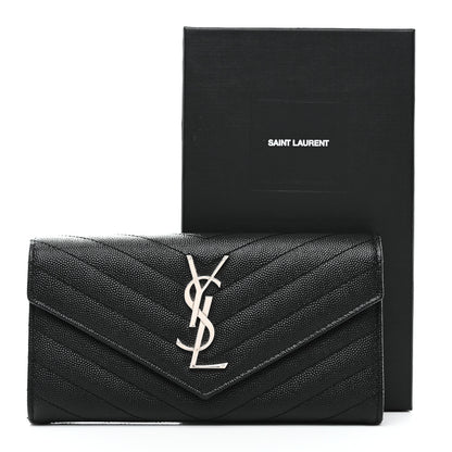 Saint Laurent Grain De Poudre Matelasse Chevron Monogram Flap Wallet Black 7 of 7