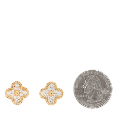 Van Cleef & Arpels 18K Rose Gold Diamond Vintage Alhambra Earrings 2 of 5