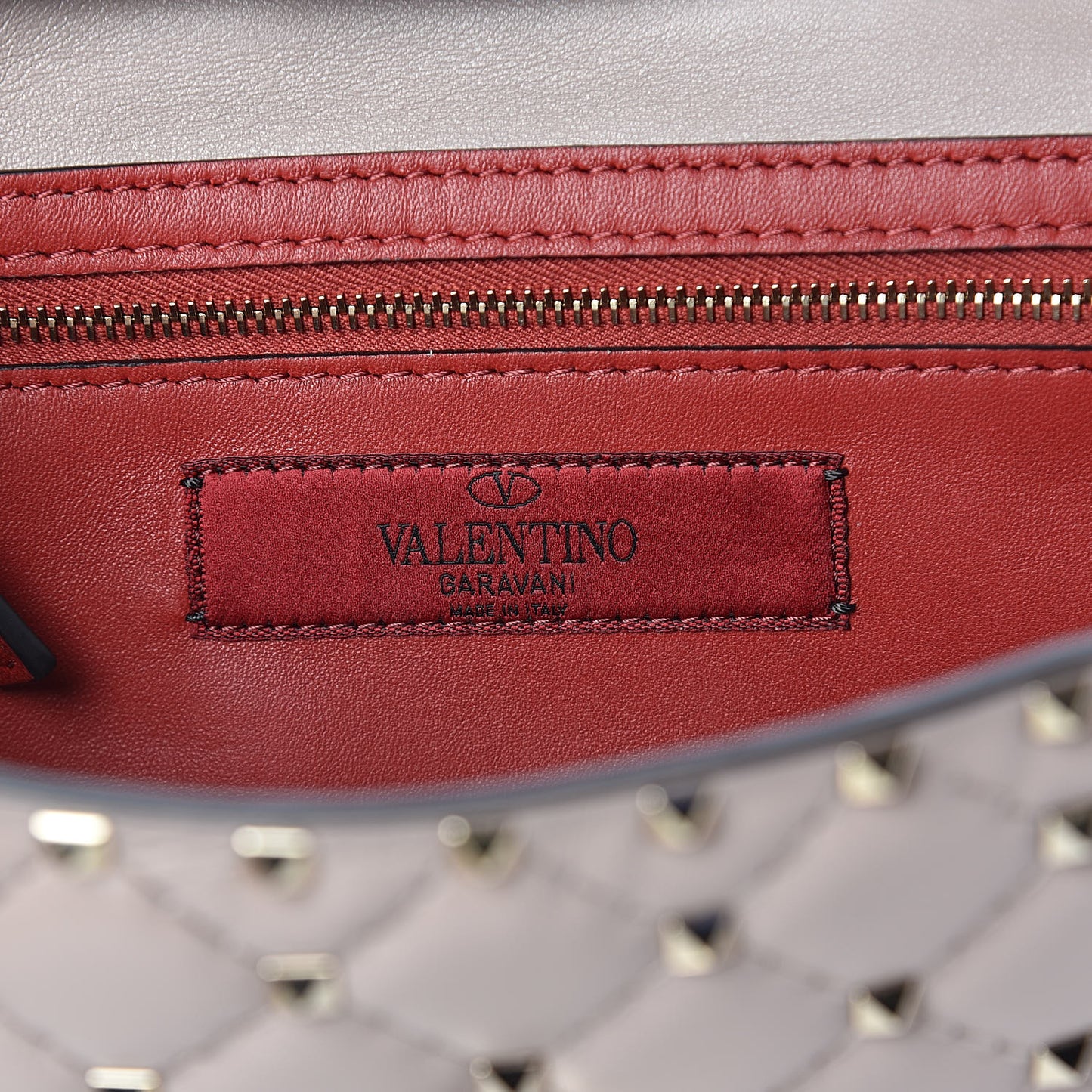 Lambskin Rockstud Spike Wallet on Chain Poudre