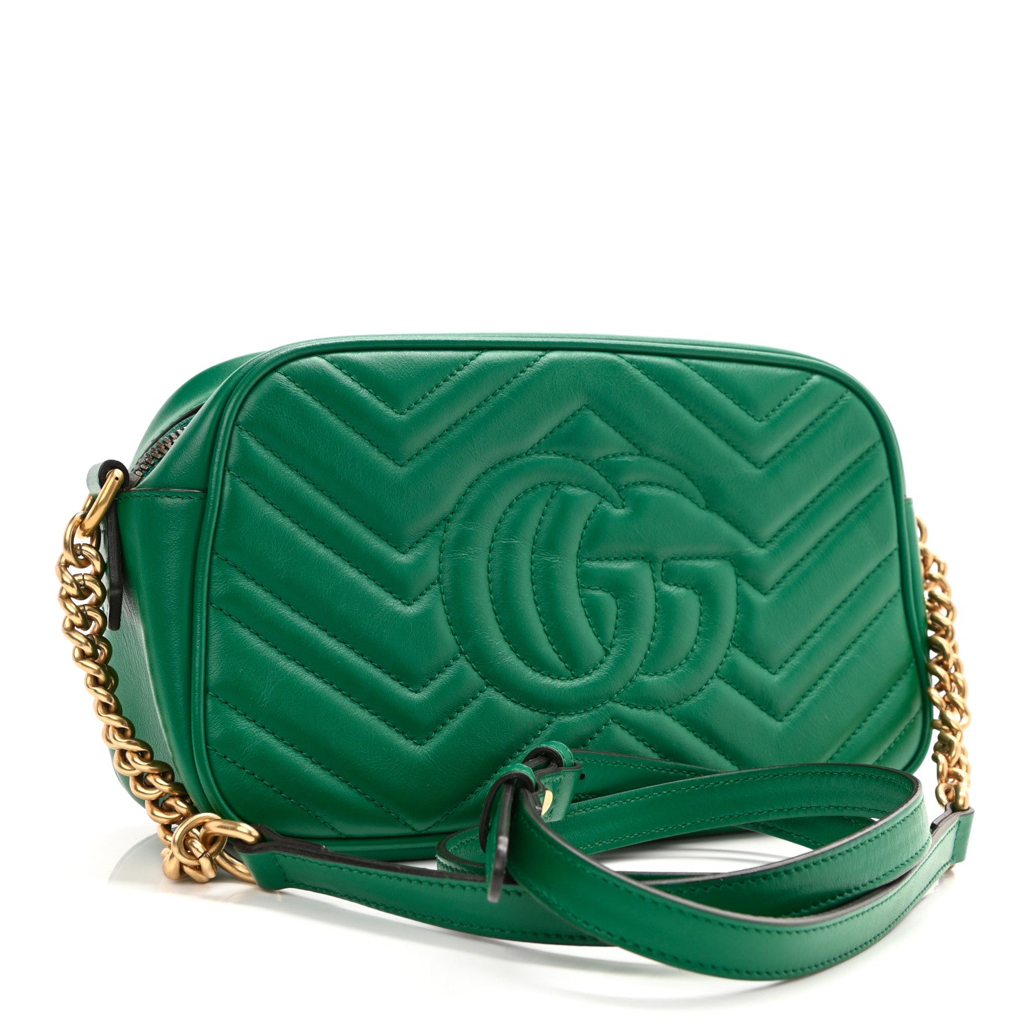 Gucci Calfskin Matelasse Small GG Marmont Chain Shoulder Bag Emerald Green 3 of 8