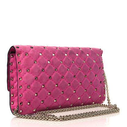 Valentino Garavani Suede Rockstud Spike Wallet on Chain Bright Fuxia 2 of 6